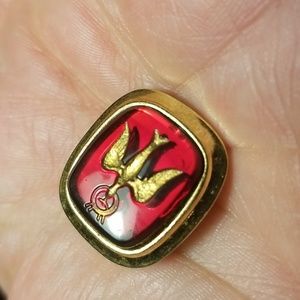 Vintage Catholic Holy Spirit Dove Red Gold Pin Brooch